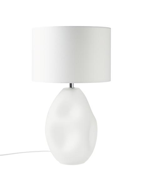 Grote tafellamp Leia met een semi-transparante glazen voet, Lampenkap: textiel, Lampvoet: glas, Wit, Ø 30 x H 53 cm