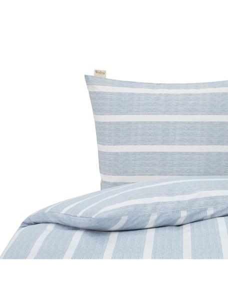 Pościel z bawełny Stripe Along, Niebieski, biały, 135 x 200 cm + 1 poduszka 80 x 80 cm