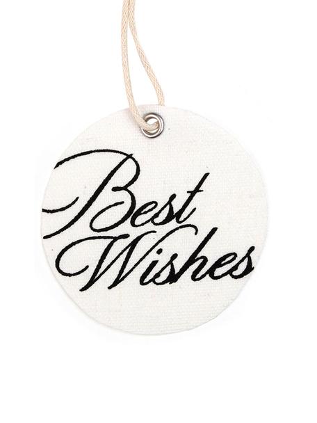 Etykieta na prezent Best Wishes, 6 szt., 60% bawełna, 40% poliester, Biały, czarny, Ø 6 x W 6 cm