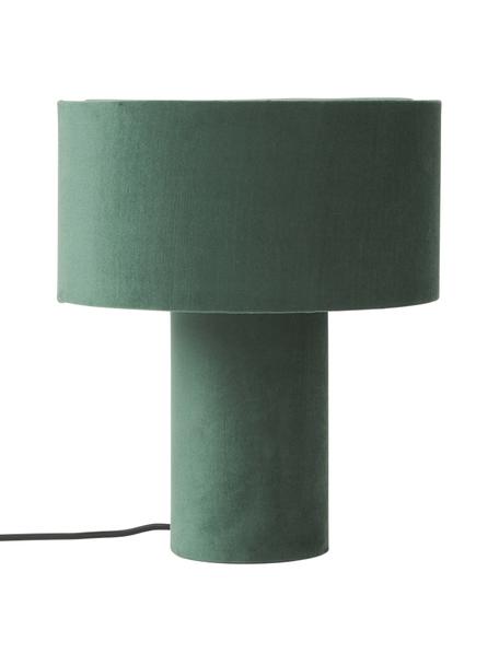 Fluwelen tafellamp Ron, Lampenkap: fluweel (100 % polyester), Lampvoet: fluweel (100 % polyester), Fluweel donkergroen, Ø 30 x H 35 cm