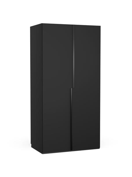 Modulaire draaideurkast Leon in zwart, 100 cm breed, diverse varianten, Frame: met melamine beklede spaa, Zwart, Basis interieur, hoogte 200 cm