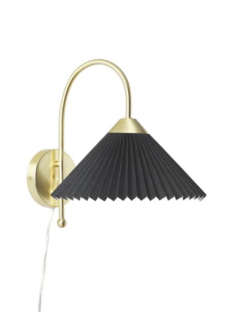 Nástěnné svítidlo se skládaným lněným stínidlem Viens, Černá, Š 28 cm, D 200 cm