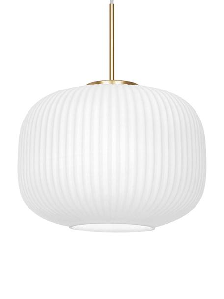 Lampa wisząca ze szkła opalowego Milford, Biały, odcienie złotego, Ø 30 x W 24 cm