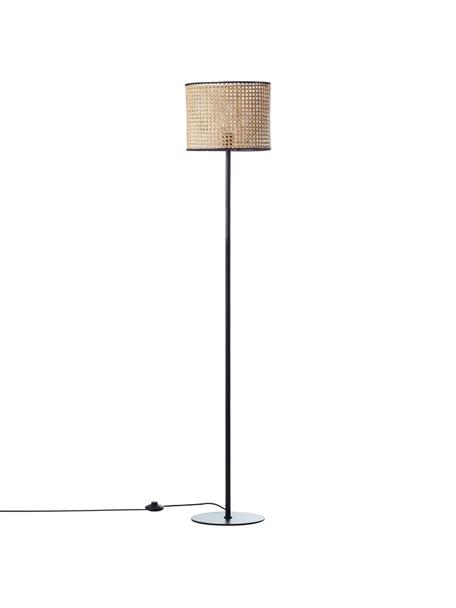 Lámpara de pie de ratán Wiley, Pantalla: ratán, Cable: cubierto en tela, Marrón claro, negro, Ø 30 x Al 154 cm