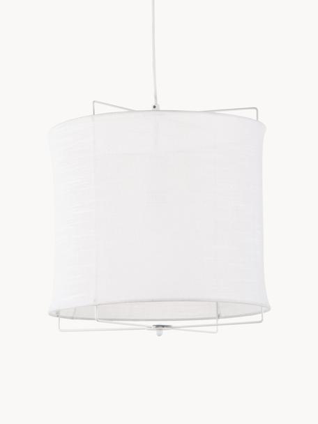 Lampada a sospensione in lino Clouds, Paralume: lino, Struttura: metallo verniciato a polv, Baldacchino: metallo verniciato a polv, Bianco, Ø 30 x Alt. 30 cm