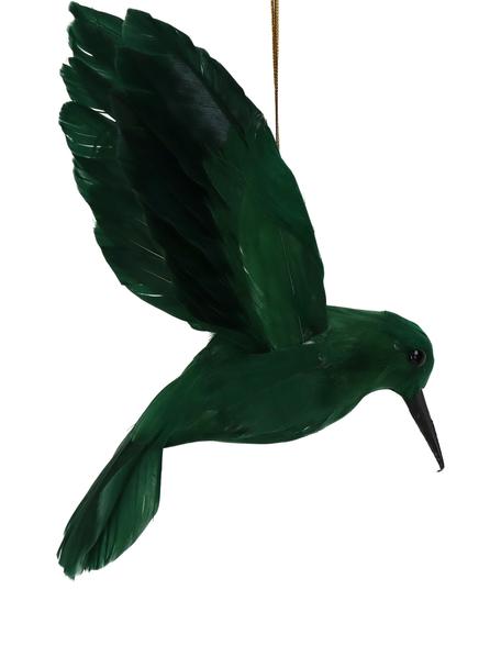 Ciondolo Feather Bird 2 pz, Piume, Verde scuro, Larg. 13 x Alt. 15 cm