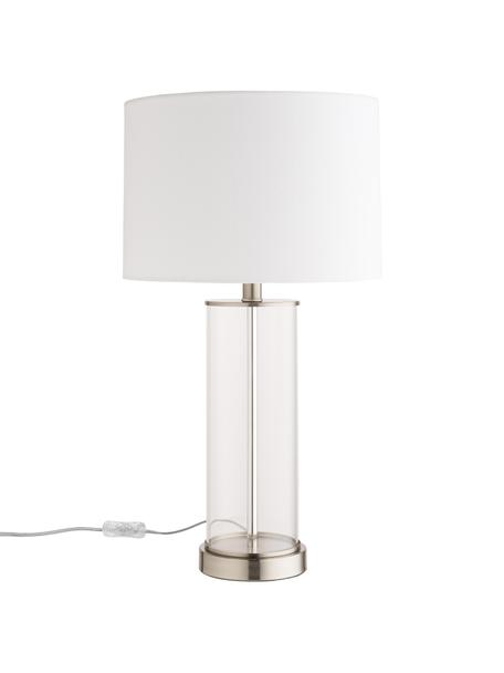 Lampada da tavolo in vetro e lino Abigail, Paralume: lino, Base della lampada: vetro, Bianco, argentato, Ø 32 x Alt. 61 cm