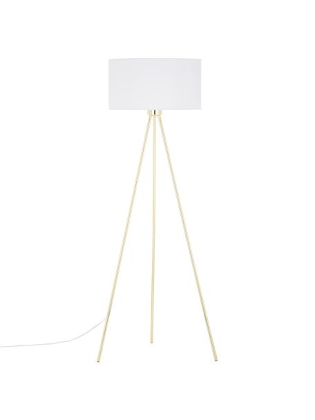 Stojací lampa trojnožka s látkovým stínidlem Cella, Podstava lampy: lesklá zlatá Stínidlo: bílá, Ø 48 cm, V 158 cm
