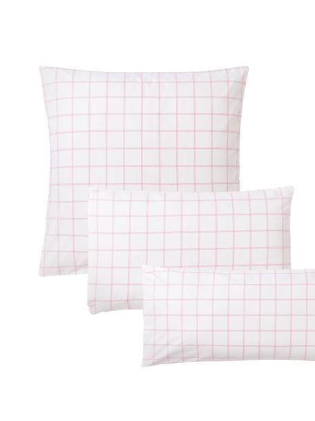 Funda de almohada doble cara de algodón a cuadros Enna, Blanco, rosa, An 45 x L 110 cm