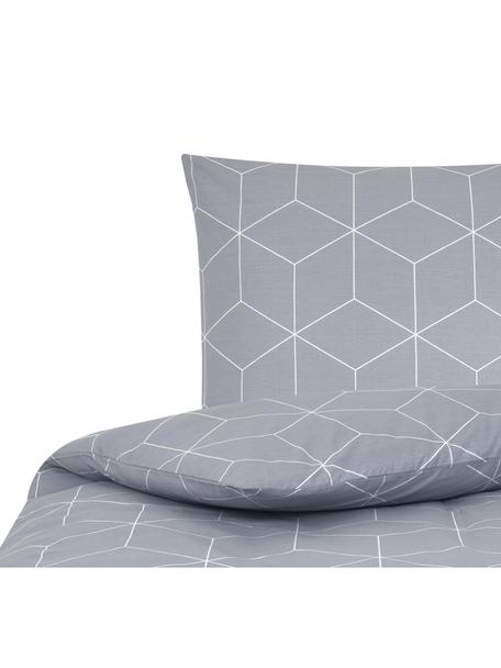 Bavlnená posteľná bielizeň s grafickým vzorom Lynn, Sivá, krémovobiela, 200 x 200 cm + 2 vankúše 80 x 80 cm
