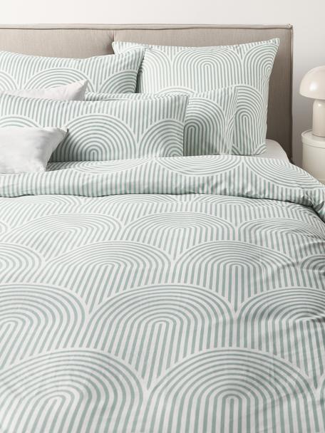 Poszwa na kołdrę z bawełny Arcs, Zielony, biały, S 200 x D 200 cm