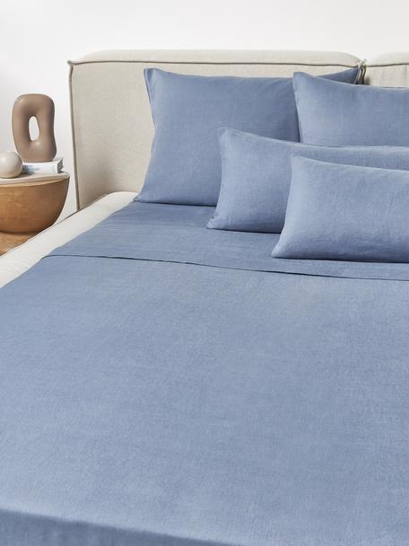Sábana encimera de lino lavado Airy, 100% lino
Densidad de hilo 110 TC, calidad estándar

Las prendas de lino tienen una buena capacidad de transpirabilidad, además su alta resistencia a la abrasión hace que el lino sea muy duradero. El lino es un material refrescante, absorbe la humedad intercambiandola con el ambiente, se seca muy rápido y tiene un agradable efecto refrescante para las noches de verano. 

El material utilizado para este producto ha sido probado contra sustancias nocivas y está certificado según el STANDARD 100 por OEKO-TEX®, 15.HIN.65948, HOHENSTEIN HTTI., Azul, Cama 150/160 cm (240 x 280 cm)