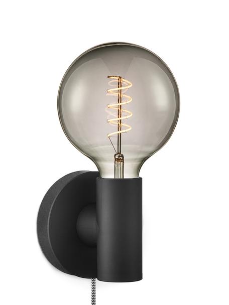 Kleine wandlamp Wally in zwart, met stekker, Fitting: kunststof, Zwart, zwart-wit, B 12 x H 12 cm