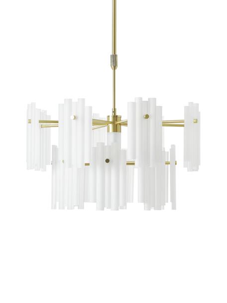 Grote LED hanglamp Alenia, Lampenkap: acrylglas, Baldakijn: vermessingd metaal, Wit, messingkleurig, Ø 61 x H 98 cm