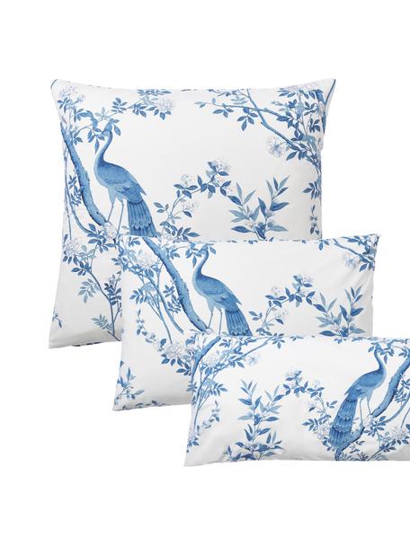 Federa arredo in cotone percalle con motivo floreale Annabelle, Bianco, blu, Larg. 50 x Lung. 80 cm