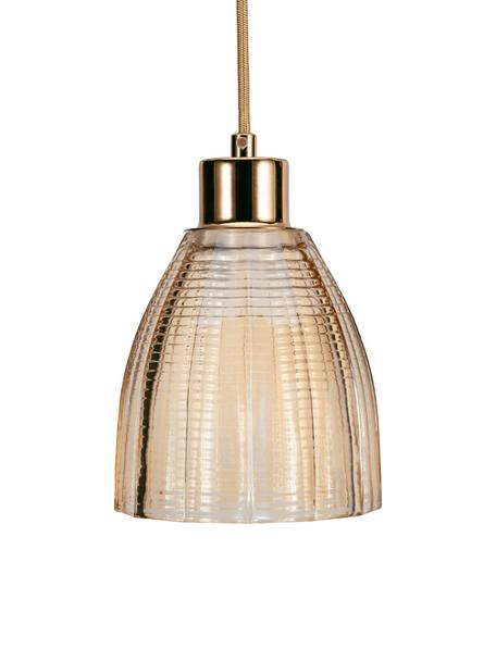 Kleine hanglamp Gleaming Gold van glas, Lampenkap: glas, Baldakijn: metaal, Decoratie: metaal, Goudkleurig, amberkleurig, Ø 13 x H 14 cm