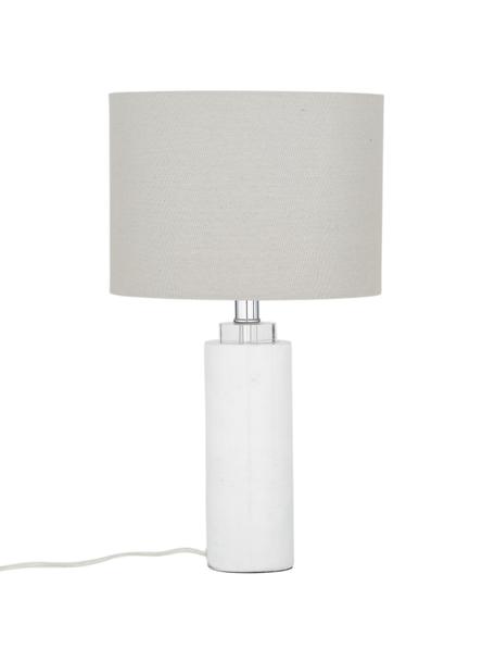 Lampada da tavolo con base in marmo Amanda, Paralume: tessuto, Base della lampada: marmo, cristallo, Bianco, Ø 28 x Alt. 48 cm