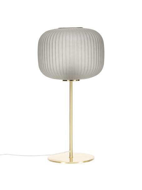Grote tafellamp Sober met glazen lampenkap, Lampenkap: glas, Lampvoet: geborsteld metaal, Grijs, messingkleurig, Ø 25 x H 50 cm