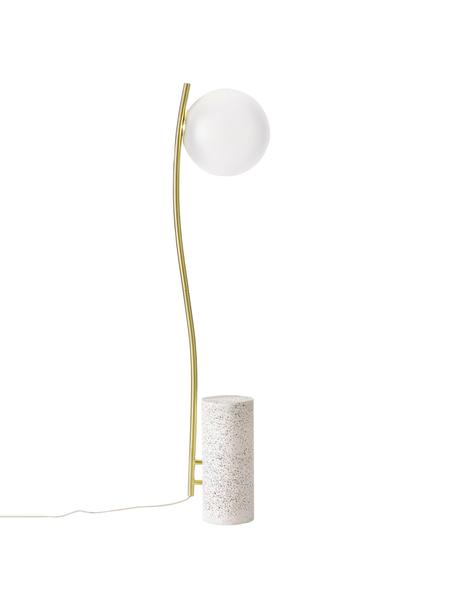 Petit lampadaire avec base en terrazzo Cora, Blanc, couleur dorée, Ø 25 x haut. 127 cm