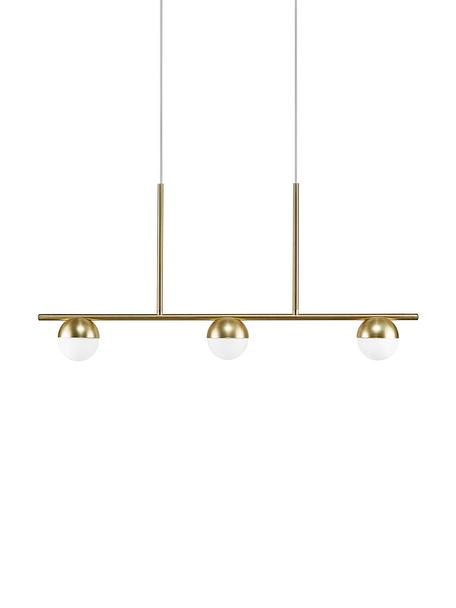 Lampada a sospensione grande in vetro opale Contina, Paralume: vetro, Struttura: metallo rivestito, Baldacchino: metallo rivestito, Bianco, dorato, Larg. 90 x Alt. 42 cm