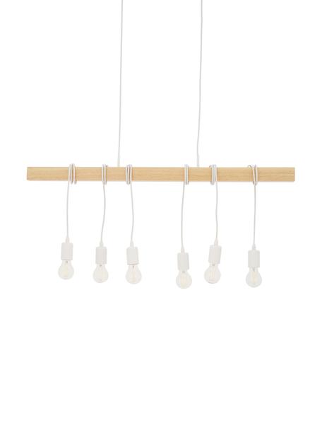 Grote hanglamp Townshend van hout, Baldakijn: gelakt staal, Wit, rubberhout, B 100  x D 10 cm