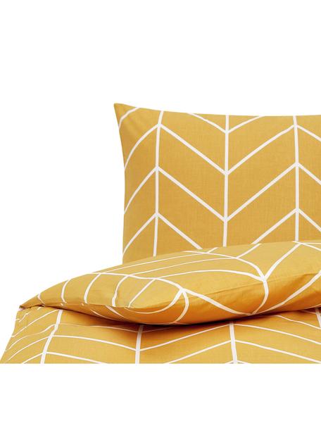 Baumwoll-Bettwäsche Mirja mit grafischem Muster, Webart: Renforcé Fadendichte 144 , Senfgelb, 200 x 200 cm + 2 Kissen 80 x 80 cm