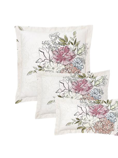 Taie d'oreiller en satin de coton motif floral Margot, Beige, larg. 50 x long. 70 cm