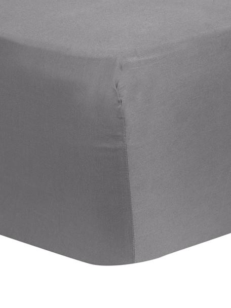 Lenzuolo con angoli in raso di cotone grigio scuro Comfort, Grigio scuro, Larg. 140 x Lung. 200 cm