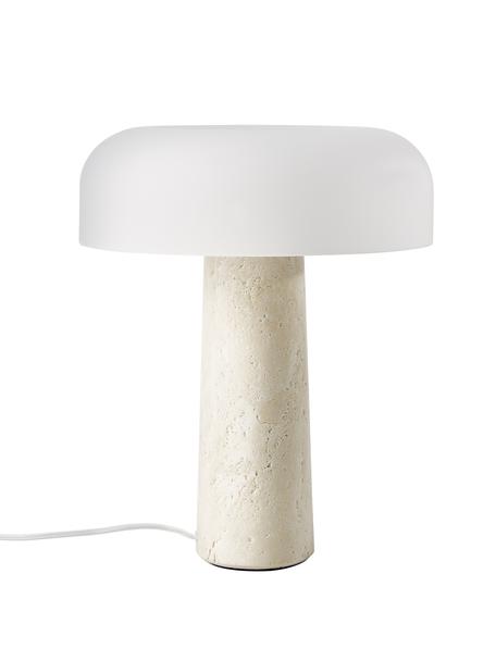 Lámpara de mesa de travertino Carla, Pantalla: vidrio, Cable: cubierto en tela, Beige, aspecto travertino, blanco, Ø 32 x Al 39 cm