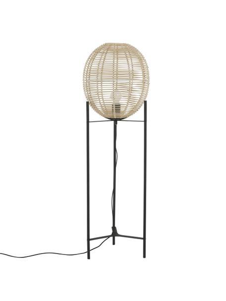 Petit lampadaire en rotin Wasa, Beige, noir, Ø 34 x haut. 110 cm