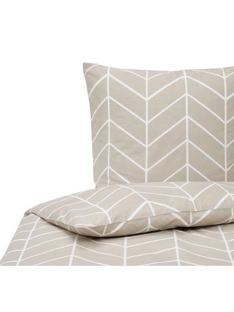 Bavlnená posteľná bielizeň s grafickým vzorom Mirja, Béžová, biela, 135 x 200 cm + 1 vankúš 80 x 80 cm