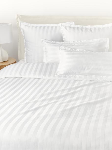 Gestreifte Baumwollsatin-Bettwäsche Willa, Webart: Satin Fadendichte 250 TC,, Weiß, B 135 x L 200 cm + 1 Kissen 80 x 80 cm