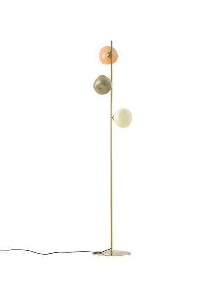 Lámpara de pie de vidrio opalino Josie, Estructura: metal cepillado, Cable: cubierto en tela, Multicolor, Ø 28 x Al 155 cm