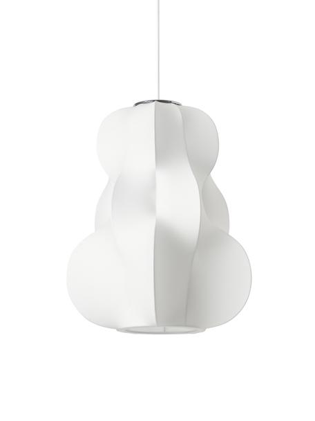 Lámpara de techo en look seda Arwa, Pantalla: plástico con aspecto de s, Anclaje: metal con pintura en polv, Cable: cubierto en tela, Blanco, Ø 50 x Al 60 cm