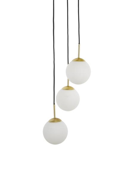 Suspension 3 lampes boules en verre Edie, Blanc, couleur laitonnée, larg. 30 x prof. 30 cm