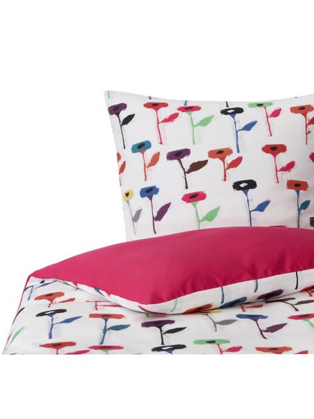 Housse de couette design en satin de coton Weyda, Blanc, rose, larg. 200 x long. 200 cm