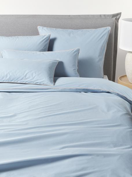 Copripiumino in cotone percalle con bordino Daria, Azzurro, beige, Larg. 200 x Lung. 200 cm