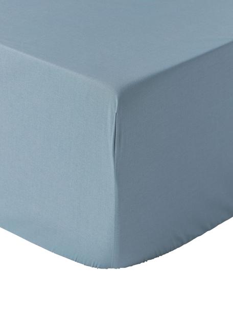Lenzuolo con angoli boxspring in cotone percalle Elsie, Blu, Larg. 90 x Lung. 200 cm, Alt. 35 cm