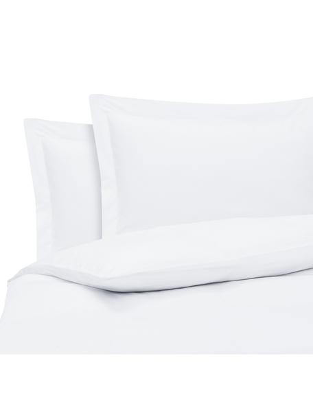 Parure copripiumino in raso di cotone bianco con orlo rialzato Premium, Bianco, 200 x 200 cm + 2 federe 50 x 80 cm