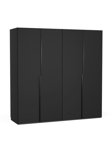 Modulaire draaideurkast Leon in zwart, 200 cm breed, diverse varianten, Frame: met melamine beklede spaa, Zwart, Basis interieur, hoogte 200 cm