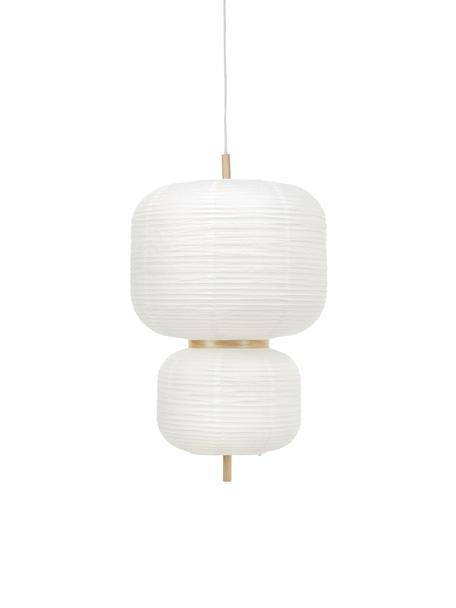 Designová závěsné svítidlo z rýžového papíru Misaki, Bílá, světlé dřevo, Ø 40 cm, V 70 cm