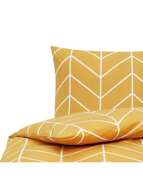 Baumwoll-Bettwäsche Mirja in Gelb mit grafischem Muster, Webart: Renforcé Fadendichte 144 , Gelb, Weiß, 135 x 200 cm + 1 Kissen 80 x 80 cm