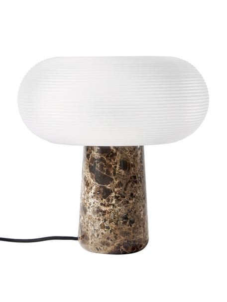 Tischlampe Mariella mit Marmorfuß, Lampenschirm: Glas, Lampenfuß: Marmor, Metall, Weiß, Dunkelbraun, marmoriert, Ø 32 x H 33 cm