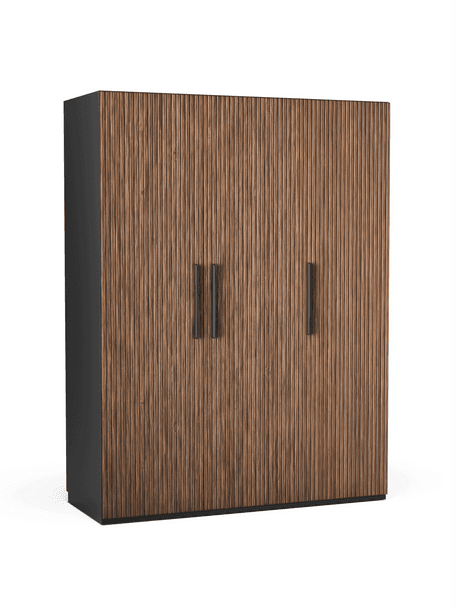 Armario modular Simone, 3 puertas (150 cm), diferentes variantes, Estructura: aglomerado con certificad, Aspecto madera de nogal, negro, Interior Basic (Al 200 cm)