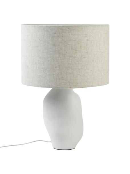 Grote keramische tafellamp Colett in organische vorm, Lampenkap: linnenmix, Lampvoet: keramiek, Beige, wit, Ø 35 x H 53 cm