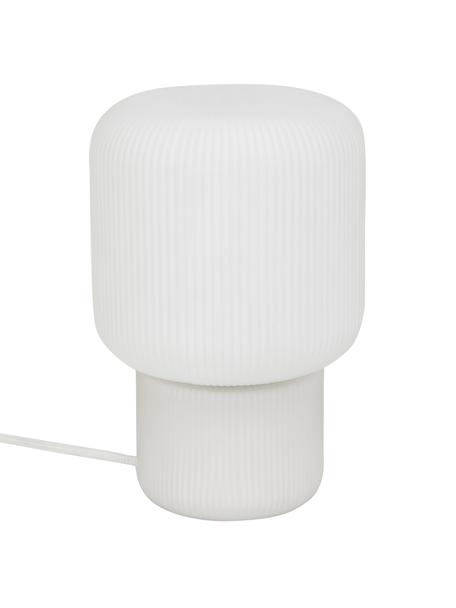 Lámpara de mesa pequeña de vidrio Marlon, Pantalla: vidrio, Cable: cubierto en tela, Blanco, Ø 15 x Al 23 cm