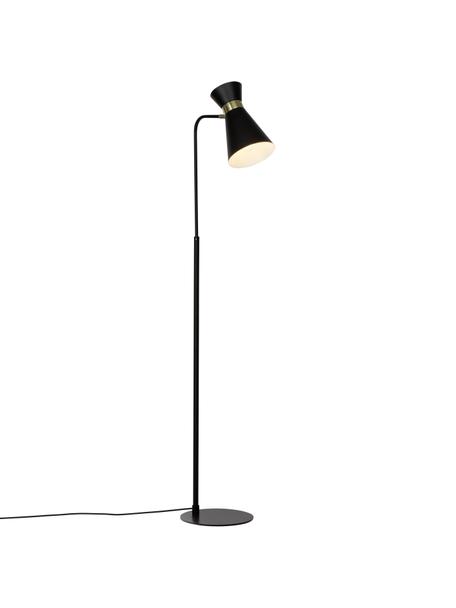 Petite liseuse rétro Grazia, Pied de lampe et abat-jour : noir Attache : couleur dorée, mat, larg. 39 x haut. 144 cm
