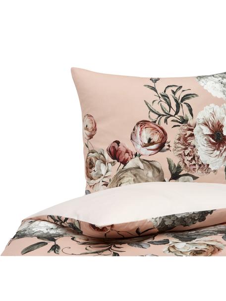 Pościel z satyny bawełnianej Blossom, Wielobarwny, blady różowy, 135 x 200 cm + 1 poduszka 80 x 80 cm