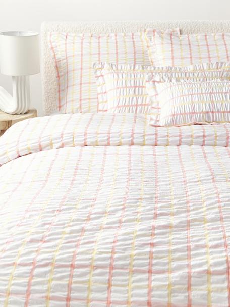 Kockovaná krepová obliečka na paplón Leonita, Biela, oranžová, Š 200 x D 200 cm