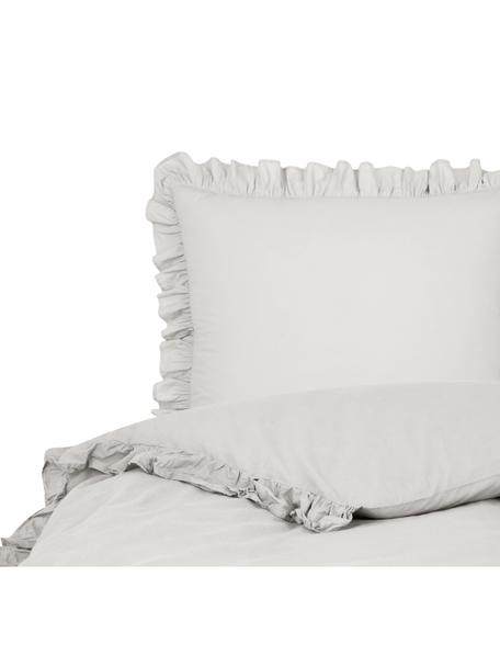 Pościel z bawełny z efektem sprania i falbankami Florence, Szary, 135 x 200 cm + 1 poduszka 80 x 80 cm